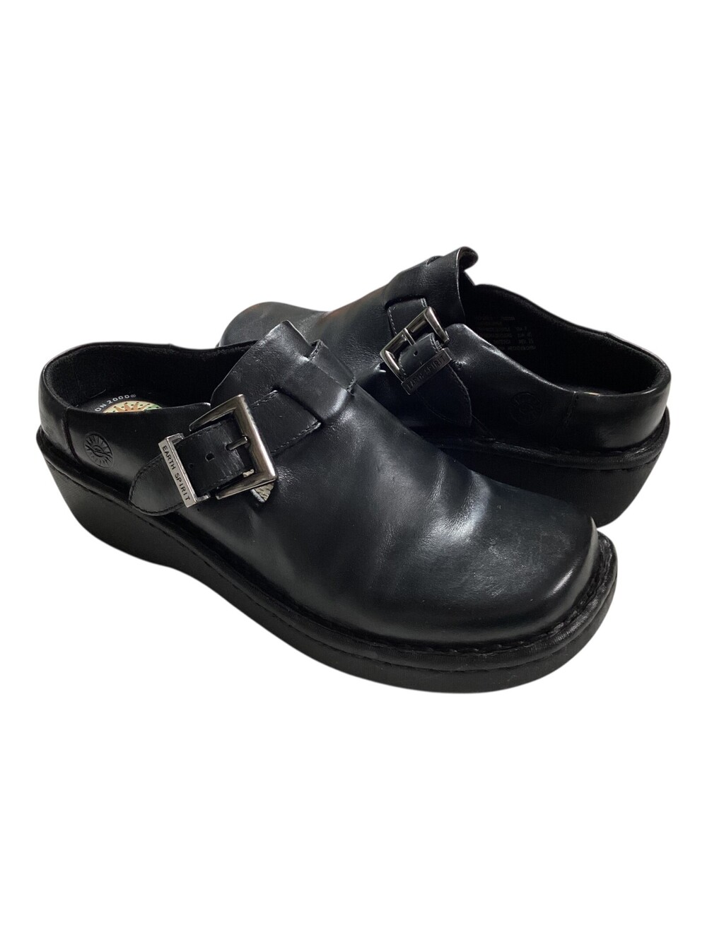 EARTH SPIRIT Hickory II Women's Slip-On Clog Shoes Leather Black Sz 8 EUR 40 GUC